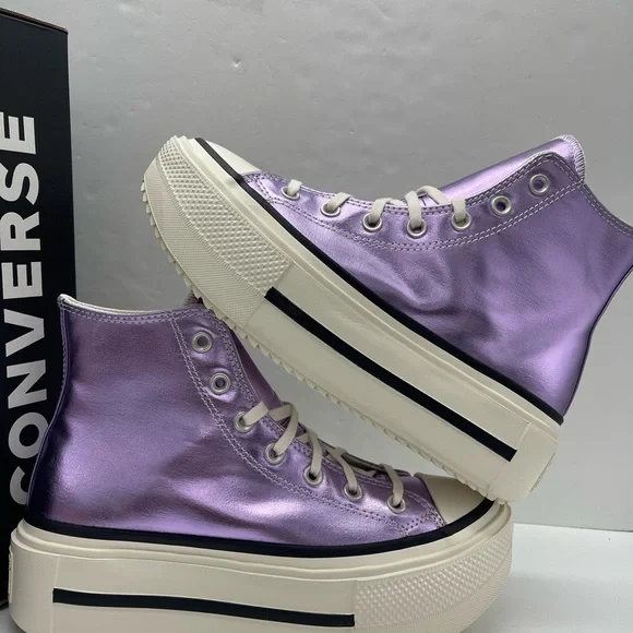 Converse CTAS Lift Double Stack Hi Metallic Lilac Lavender Platform High Top - Picture 13 of 16